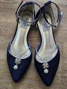 Creative Sugar Navy Dressy Satin Embellished Evening Flats- Size 7